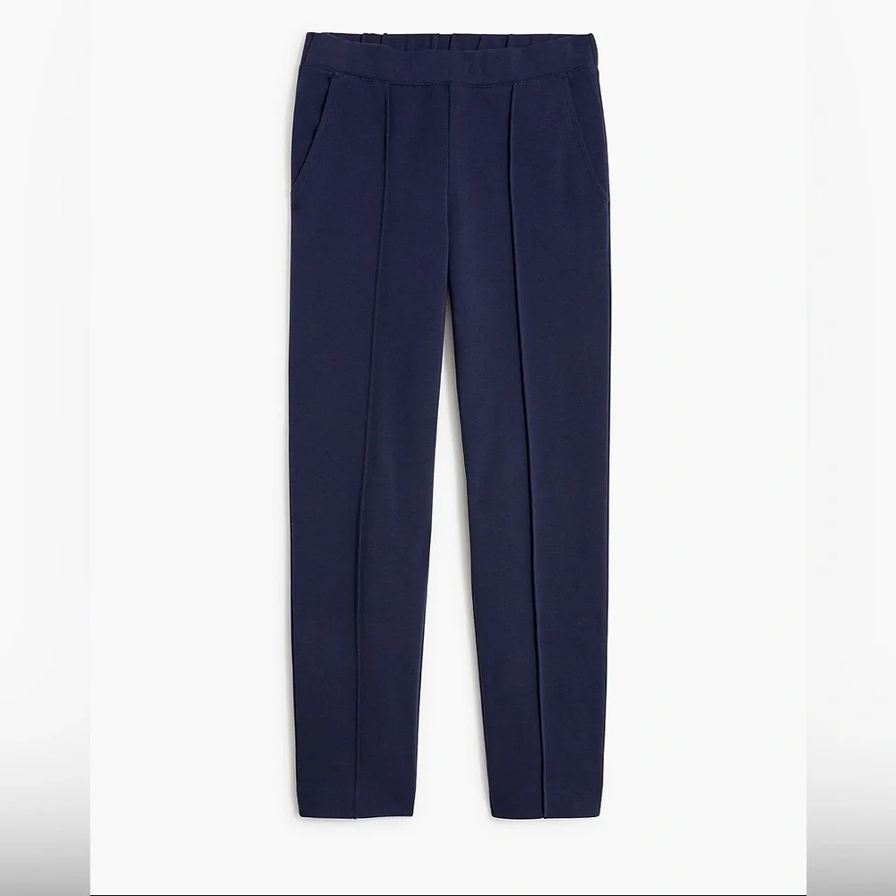 NWT J. Crew Navy Blue Pintuck Sweatpants L 1” seam separation in back easy fix